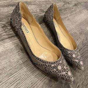 Badgley Mishcka 8.5 Leather Bling Rhinestone Flats